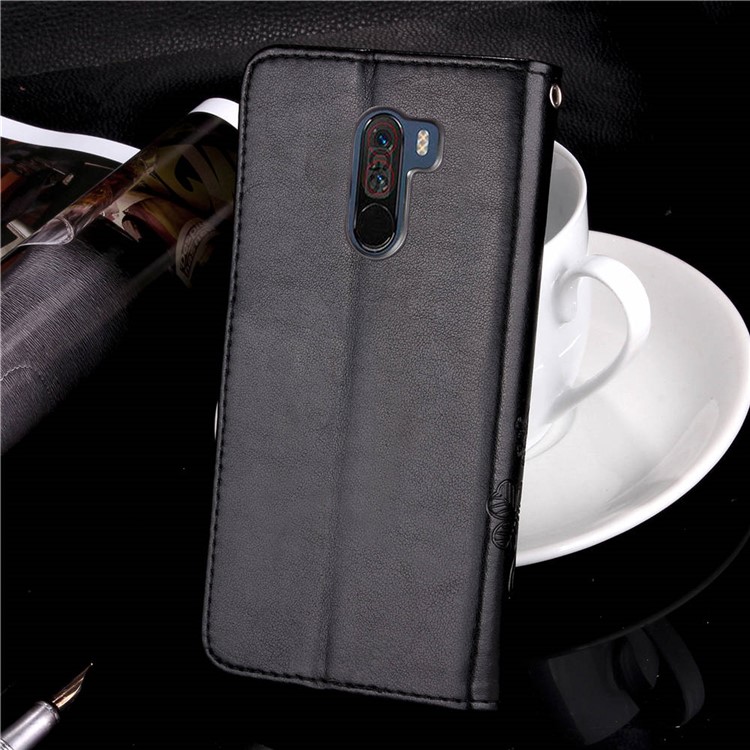 Imprint Clover Pattern Leather Wallet Stand Phone Casing for Xiaomi Pocophone F1/Poco F1 (India) - Black-8