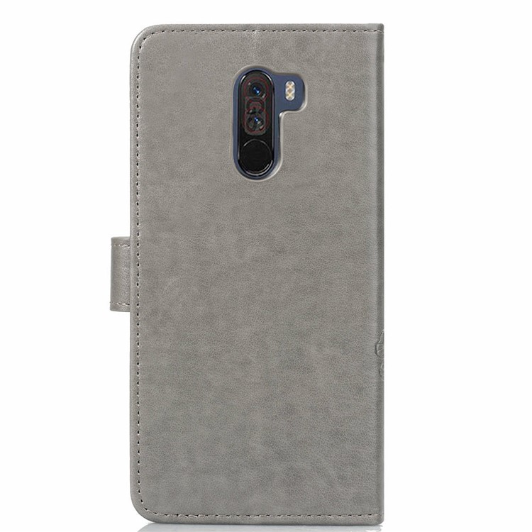 Imprint Clover Pattern Leather Wallet Stand Cover for Xiaomi Pocophone F1/Poco F1 (India) - Grey-3