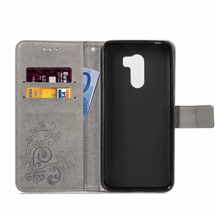 Imprint Clover Pattern Leather Wallet Stand Cover for Xiaomi Pocophone F1/Poco F1 (India) - Grey-4