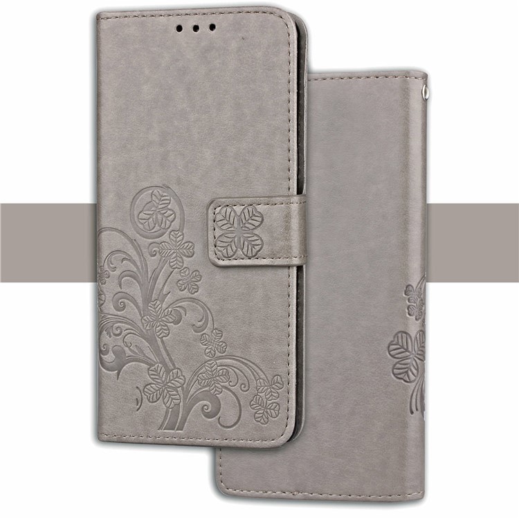 Imprint Clover Pattern Leather Wallet Stand Cover for Xiaomi Pocophone F1/Poco F1 (India) - Grey-6