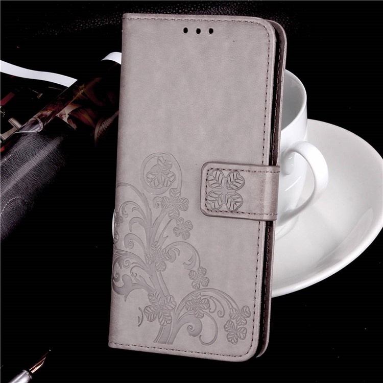 Imprint Clover Pattern Leather Wallet Stand Cover for Xiaomi Pocophone F1/Poco F1 (India) - Grey-7