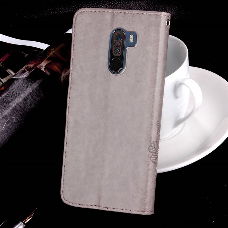 Imprint Clover Pattern Leather Wallet Stand Cover for Xiaomi Pocophone F1/Poco F1 (India) - Grey-8