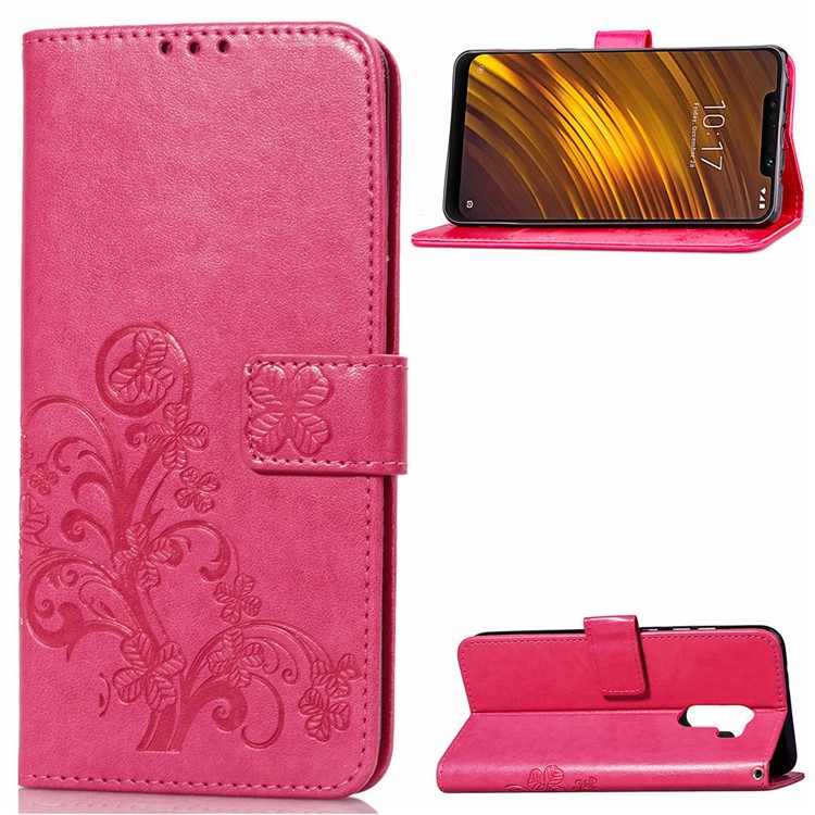Imprint Clover Pattern Leather Wallet Stand Shell for Xiaomi Pocophone F1/Poco F1 (India) - Rose-1