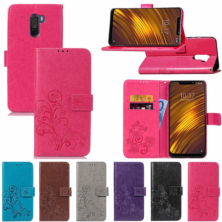 Imprint Clover Pattern Leather Wallet Stand Shell for Xiaomi Pocophone F1/Poco F1 (India) - Rose-12
