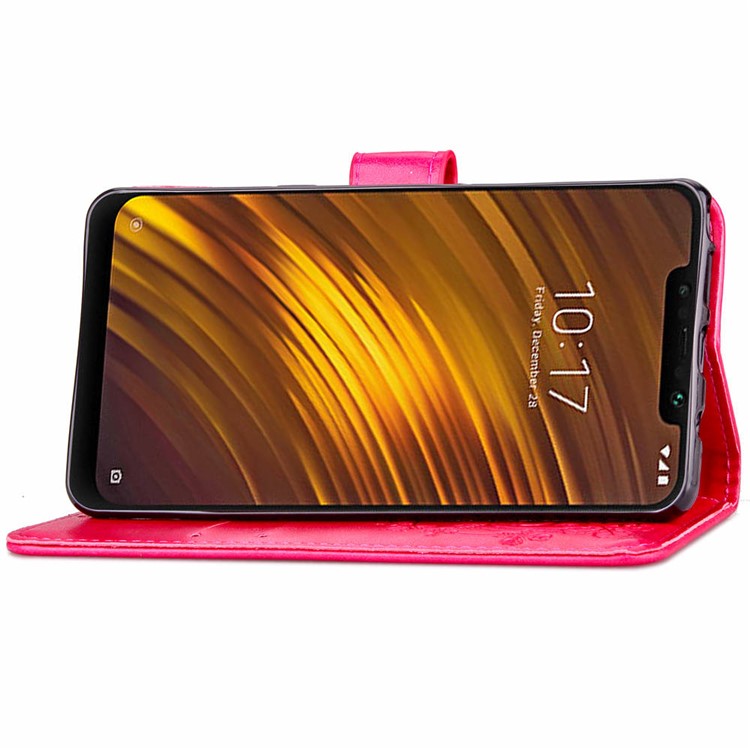 Imprint Clover Pattern Leather Wallet Stand Shell for Xiaomi Pocophone F1/Poco F1 (India) - Rose-5