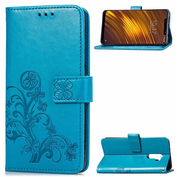 Imprint Clover Pattern Leather Wallet Protective Case for Xiaomi Pocophone F1/Poco F1 (India) - Blue-1