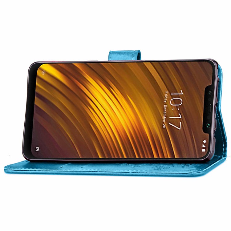 Imprint Clover Pattern Leather Wallet Protective Case for Xiaomi Pocophone F1/Poco F1 (India) - Blue-5