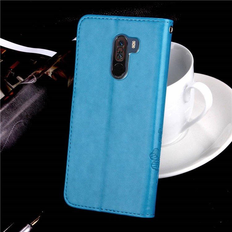 Imprint Clover Pattern Leather Wallet Protective Case for Xiaomi Pocophone F1/Poco F1 (India) - Blue-8