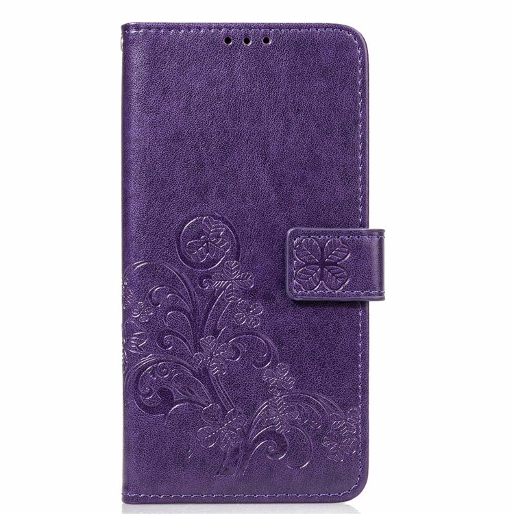 Imprint Clover Pattern Leather Wallet Stand Phone Cover for Xiaomi Pocophone F1/Poco F1 (India) - Purple-2