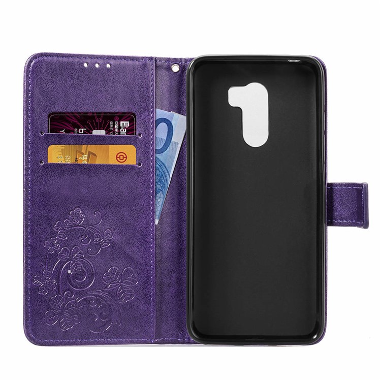 Imprint Clover Pattern Leather Wallet Stand Phone Cover for Xiaomi Pocophone F1/Poco F1 (India) - Purple-4