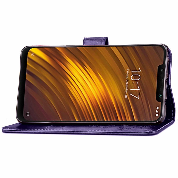 Imprint Clover Pattern Leather Wallet Stand Phone Cover for Xiaomi Pocophone F1/Poco F1 (India) - Purple-5
