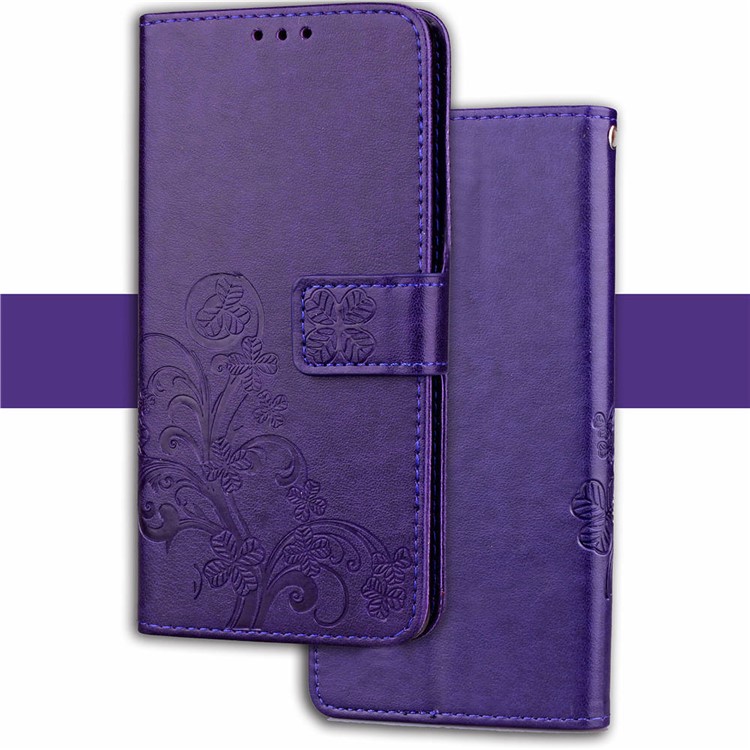 Imprint Clover Pattern Leather Wallet Stand Phone Cover for Xiaomi Pocophone F1/Poco F1 (India) - Purple-6