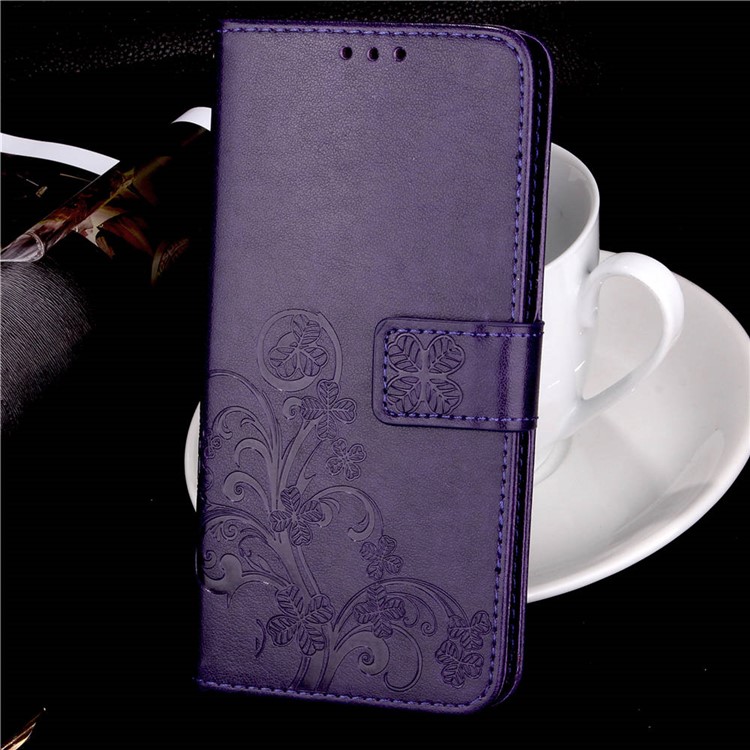 Imprint Clover Pattern Leather Wallet Stand Phone Cover for Xiaomi Pocophone F1/Poco F1 (India) - Purple-7