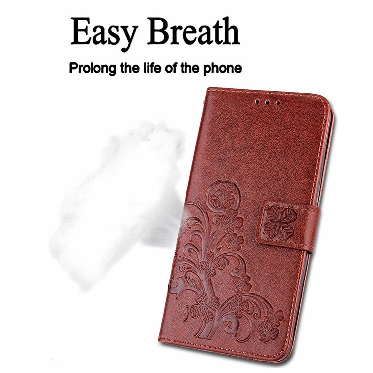 Imprint Clover Pattern Leather Wallet Stand Mobile Case for Xiaomi Pocophone F1/Poco F1 (India) - Brown-10