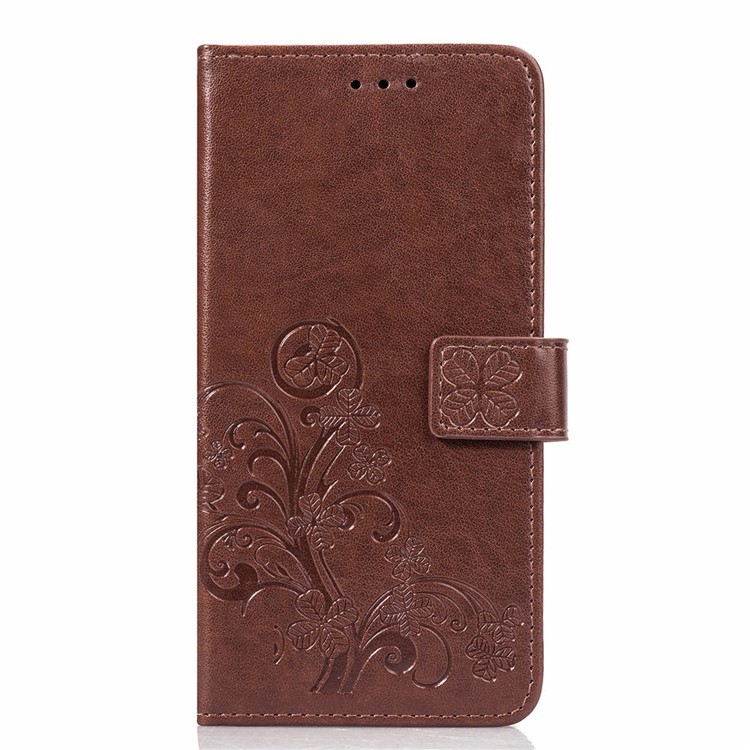 Imprint Clover Pattern Leather Wallet Stand Mobile Case for Xiaomi Pocophone F1/Poco F1 (India) - Brown-2