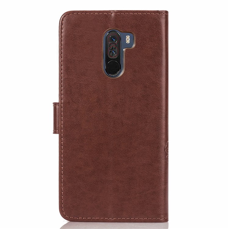 Imprint Clover Pattern Leather Wallet Stand Mobile Case for Xiaomi Pocophone F1/Poco F1 (India) - Brown-3