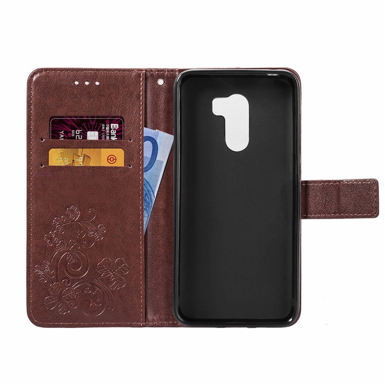 Imprint Clover Pattern Leather Wallet Stand Mobile Case for Xiaomi Pocophone F1/Poco F1 (India) - Brown-4