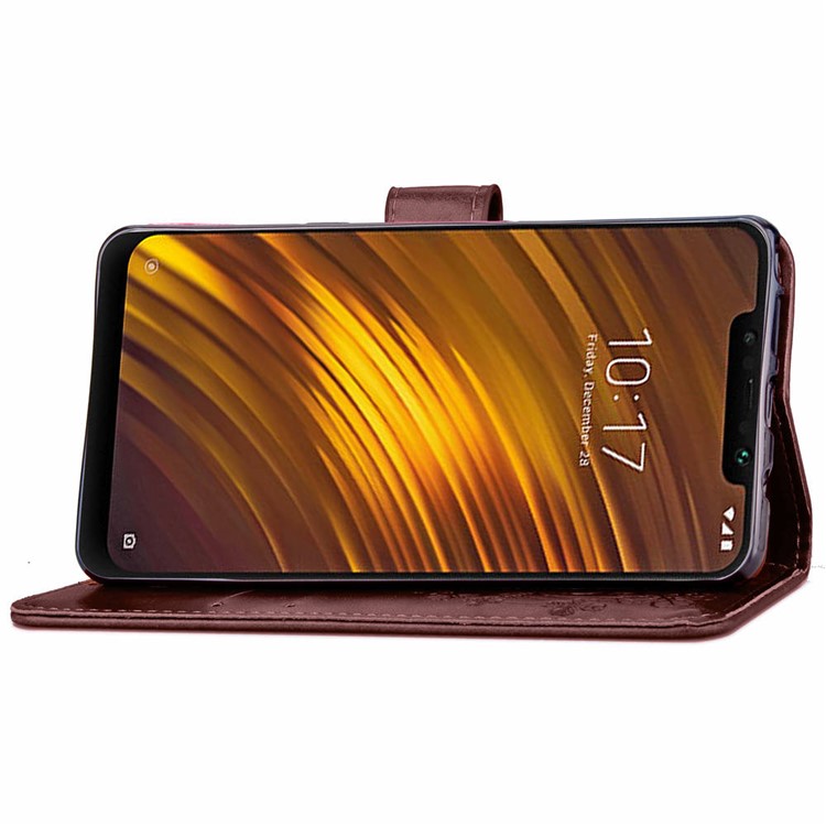 Imprint Clover Pattern Leather Wallet Stand Mobile Case for Xiaomi Pocophone F1/Poco F1 (India) - Brown-5