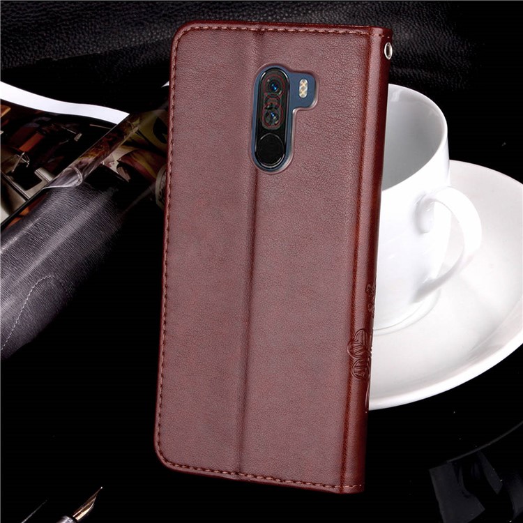 Imprint Clover Pattern Leather Wallet Stand Mobile Case for Xiaomi Pocophone F1/Poco F1 (India) - Brown-8