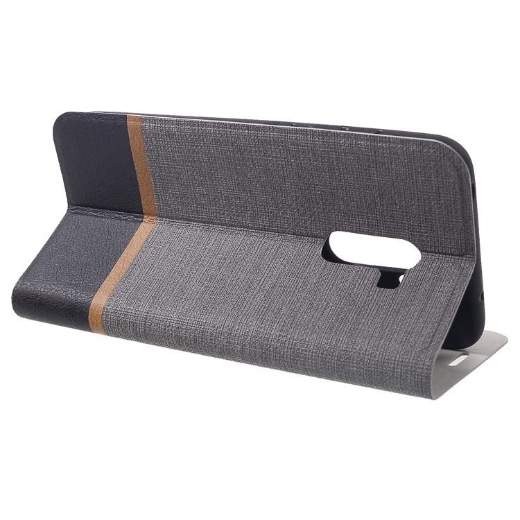 Cross Pattern Leather Card Holder Flip Case Cover (Built-in Steel Sheet) for Xiaomi Pocophone F1 / Poco F1 (India) - Grey-4