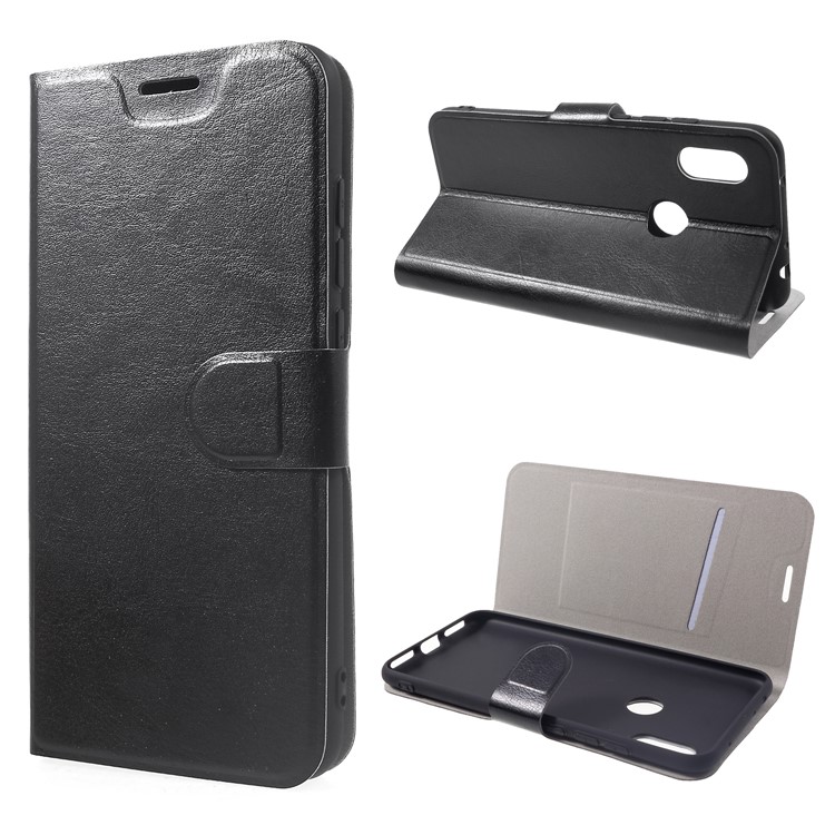 Crazy Horse PU Leather Card Holder Stand Case for Xiaomi Redmi Note 6 Pro - Black-1
