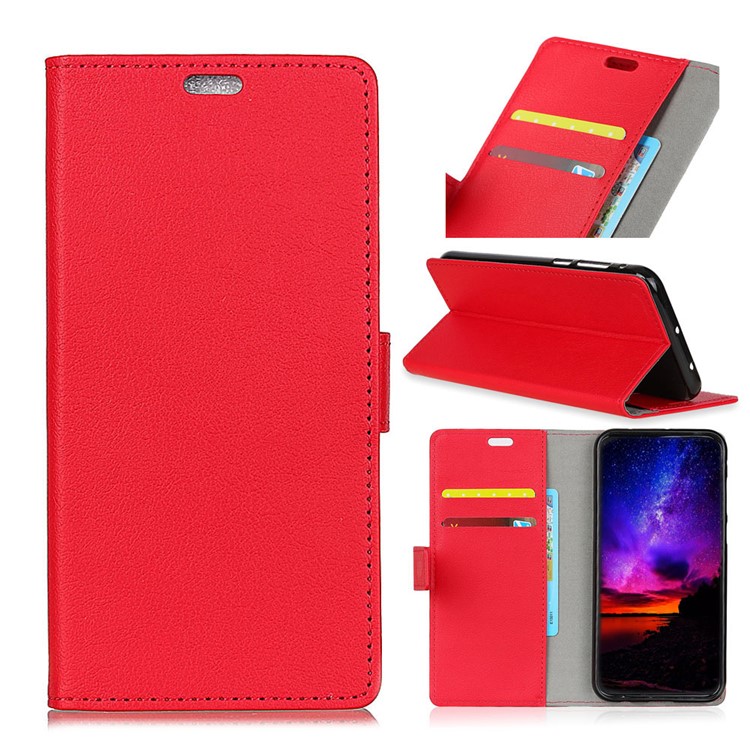 PU Leather Wallet Mobile Casing with Stand for Xiaomi Redmi Note 6 Pro - Red-1
