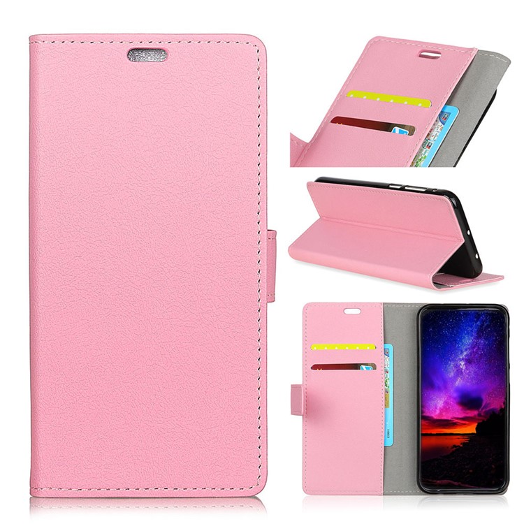 PU Leather Wallet Stand Flip Phone Shell for Xiaomi Redmi Note 6 Pro - Pink-1