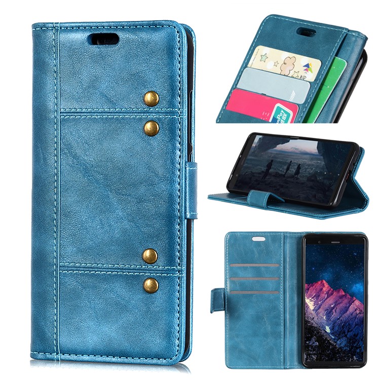 Flip Rivet Stand Wallet Magnetic Leather Mobile Phone Shell for Xiaomi Redmi Note 6 Pro - Blue-1