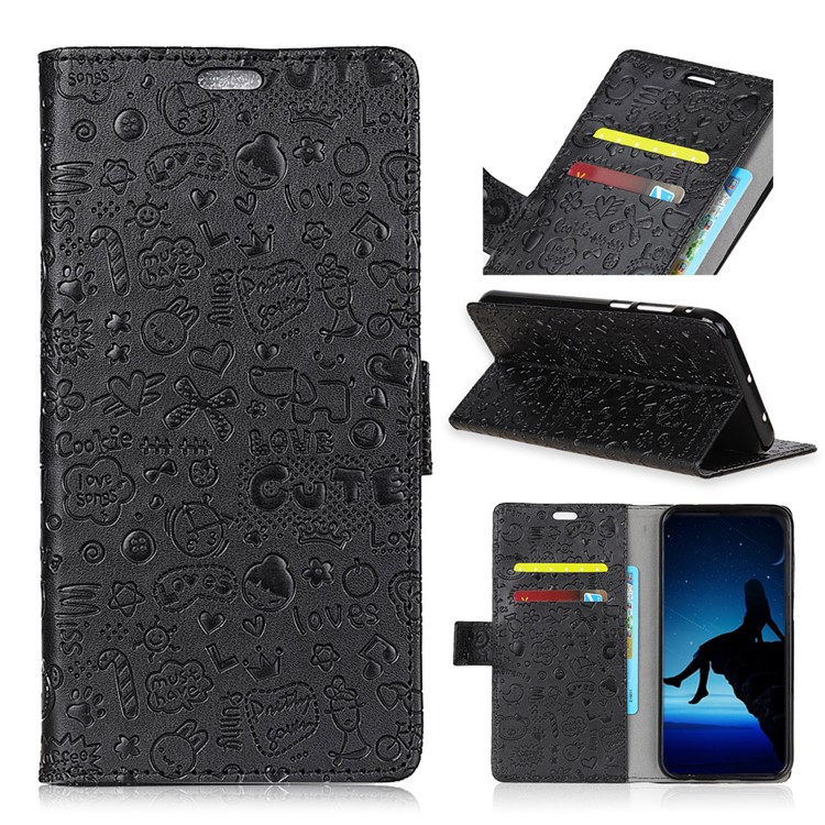 Cartoon Graffiti Wallet Leather Stand Case for Xiaomi Pocophone F1 / Poco F1 (India) - Black-1