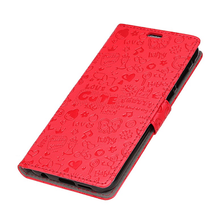 Cartoon Graffiti Wallet Stand Leather Magnetic Shell for Xiaomi Pocophone F1 / Poco F1 (India) - Red-2
