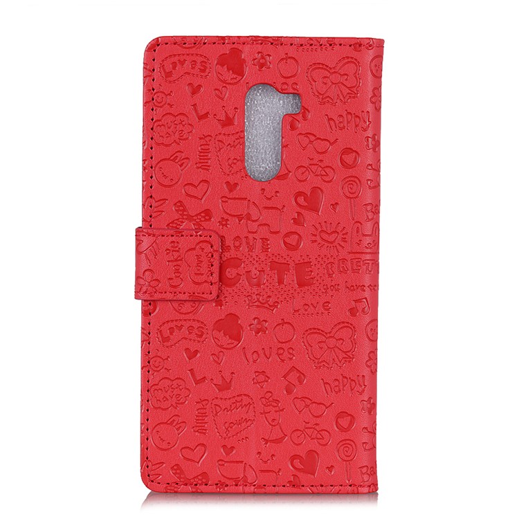 Cartoon Graffiti Wallet Stand Leather Magnetic Shell for Xiaomi Pocophone F1 / Poco F1 (India) - Red-7