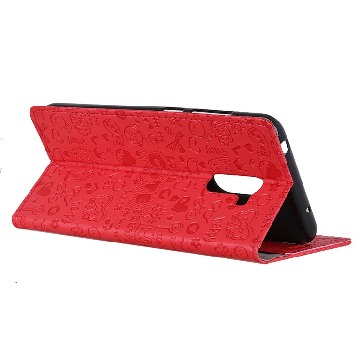 Cartoon Graffiti Wallet Stand Leather Magnetic Shell for Xiaomi Pocophone F1 / Poco F1 (India) - Red-9