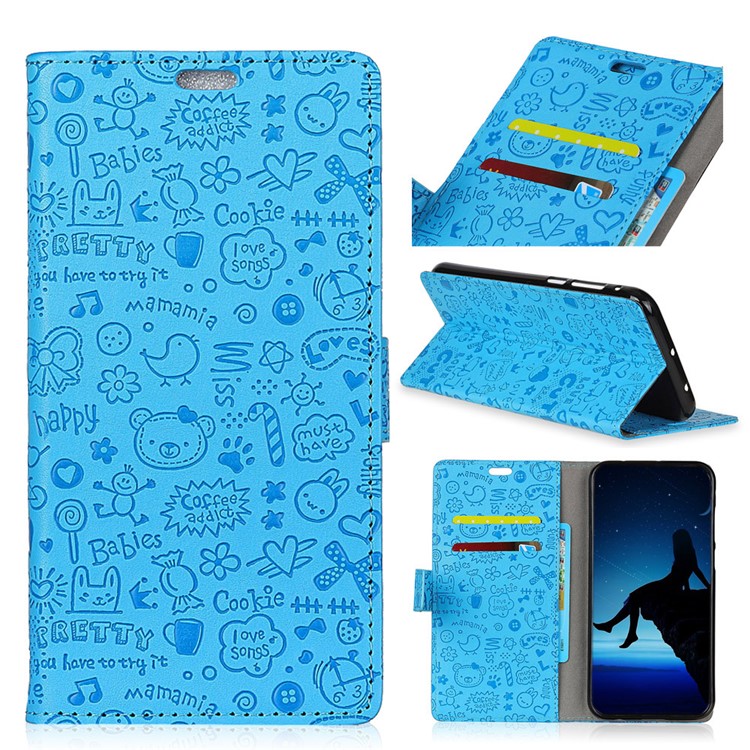 Cartoon Graffiti Wallet Stand Leather Protection Case for Xiaomi Pocophone F1 / Poco F1 (India) - Blue-1