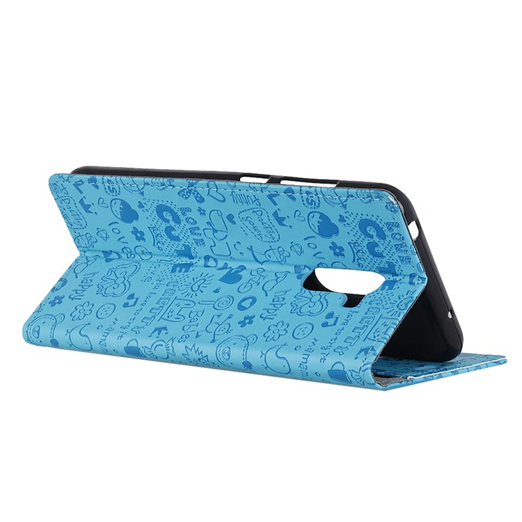 Cartoon Graffiti Wallet Stand Leather Protection Case for Xiaomi Pocophone F1 / Poco F1 (India) - Blue-9