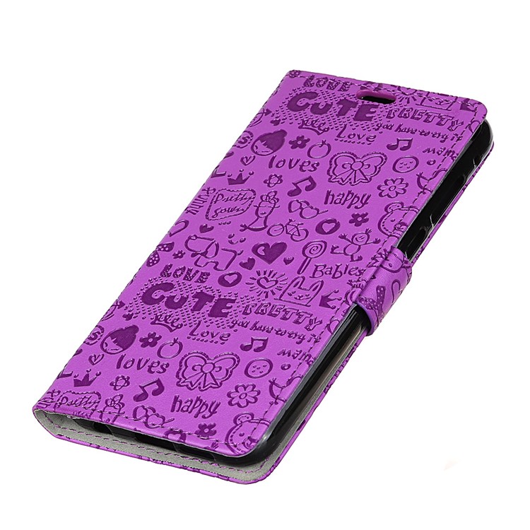 Cartoon Graffiti Wallet Stand PU Leather Shell Case for Xiaomi Pocophone F1 / Poco F1 (India) - Purple-2