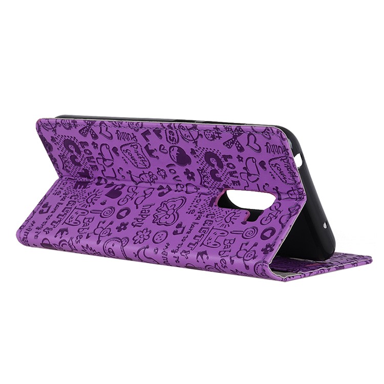 Cartoon Graffiti Wallet Stand PU Leather Shell Case for Xiaomi Pocophone F1 / Poco F1 (India) - Purple-9