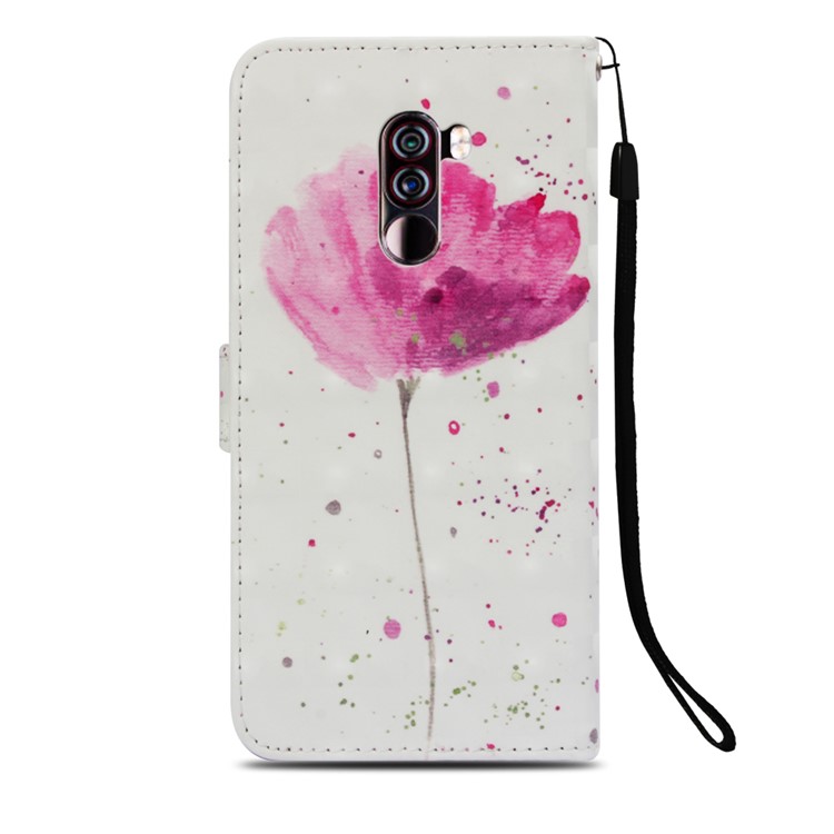 Pattern Printing PU Leather Wallet Casing for Xiaomi Pocophone F1 / Poco F1 (India) - Vivid Pink Flower-3