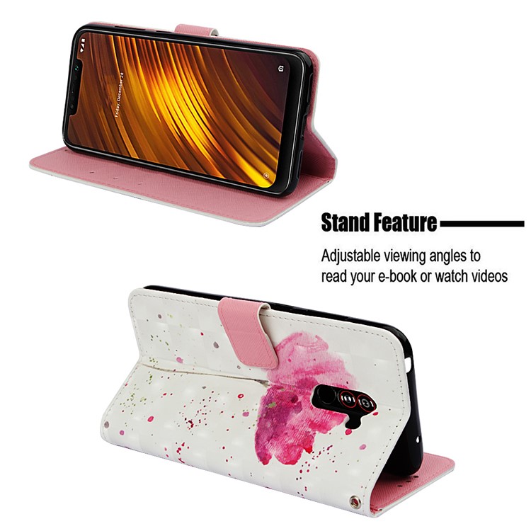 Pattern Printing PU Leather Wallet Casing for Xiaomi Pocophone F1 / Poco F1 (India) - Vivid Pink Flower-4