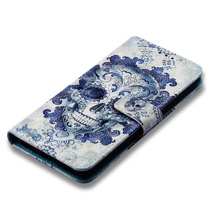 Pattern Printing PU Leather Wallet Case for Xiaomi Pocophone F1 / Poco F1 (India) - Blue Skull and Flowers-7