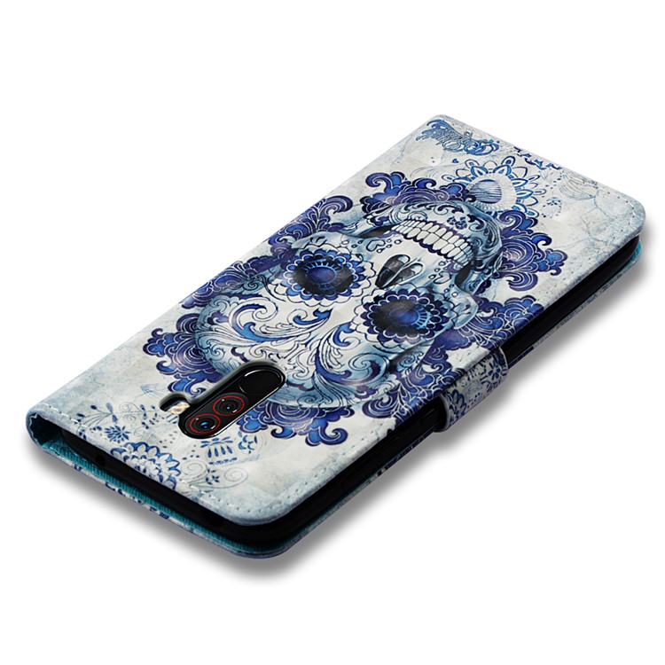 Pattern Printing PU Leather Wallet Case for Xiaomi Pocophone F1 / Poco F1 (India) - Blue Skull and Flowers-8