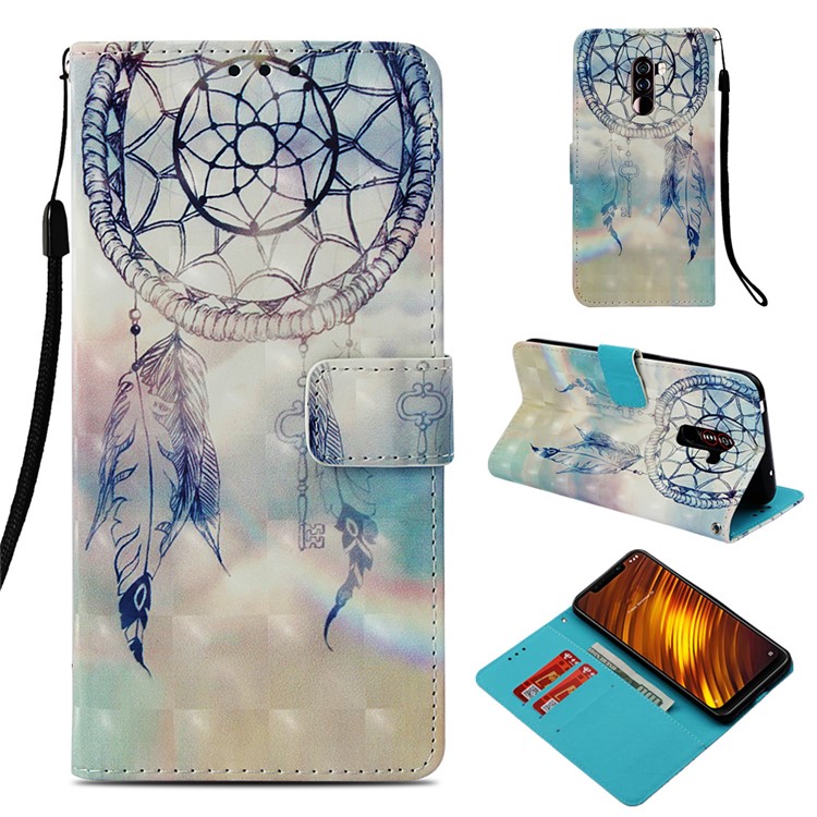 Pattern Printing PU Leather Wallet Case Cover for Xiaomi Pocophone F1 / Poco F1 (India) - Grey Dream Catcher-1