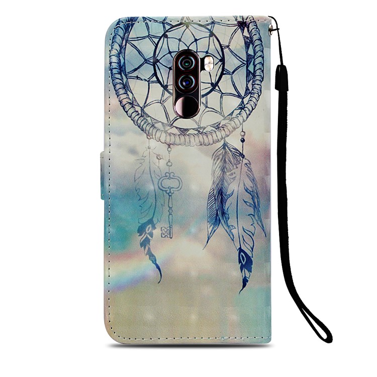 Pattern Printing PU Leather Wallet Case Cover for Xiaomi Pocophone F1 / Poco F1 (India) - Grey Dream Catcher-3
