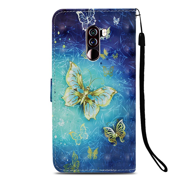 Pattern Printing PU Leather Wallet Cover for Xiaomi Pocophone F1 / Poco F1 (India) - Gold Butterflies-3