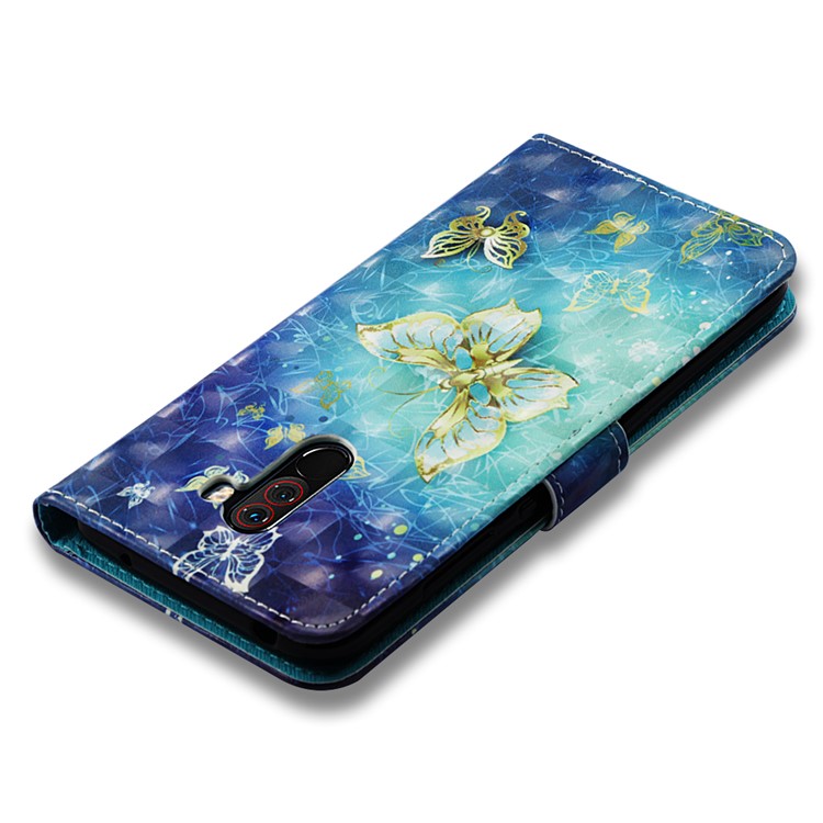 Pattern Printing PU Leather Wallet Cover for Xiaomi Pocophone F1 / Poco F1 (India) - Gold Butterflies-8