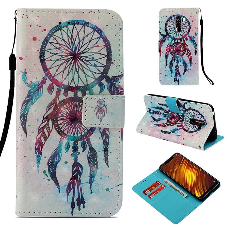 Pattern Printing PU Leather Wallet Phone Case for Xiaomi Pocophone F1 / Poco F1 (India) - Red Dream Catcher-1