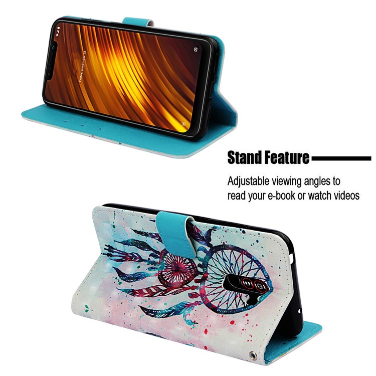 Pattern Printing PU Leather Wallet Phone Case for Xiaomi Pocophone F1 / Poco F1 (India) - Red Dream Catcher-4