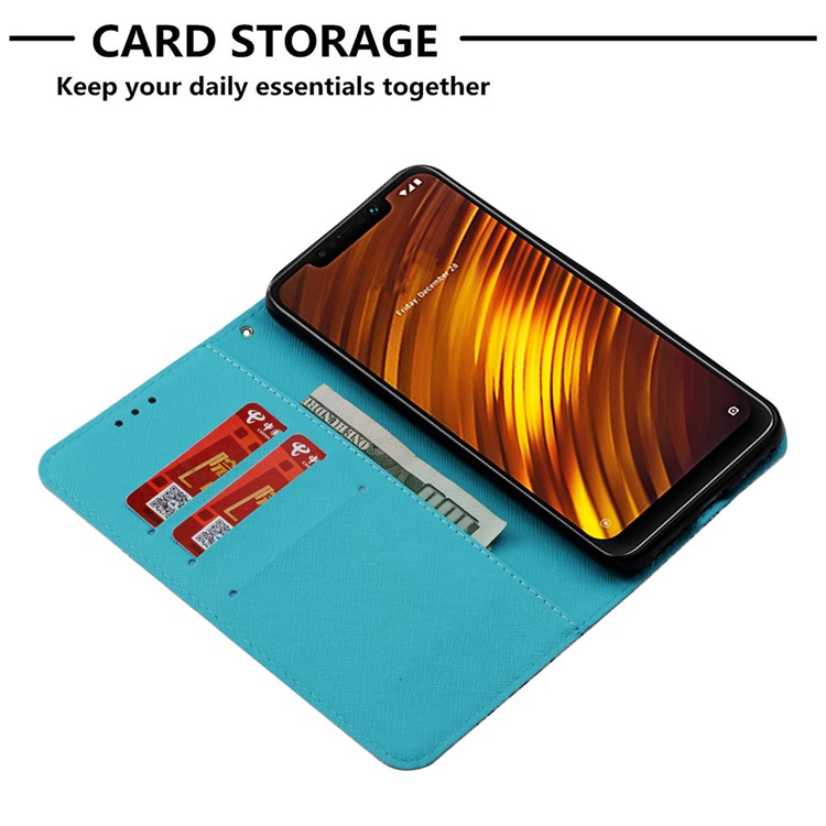 Impresión de Patrones Case de Teléfono de Billetera de Cuero PU Para Xiaomi Pocophone F1 / Poco F1 (India) - Catcher de Ensueño Rojo