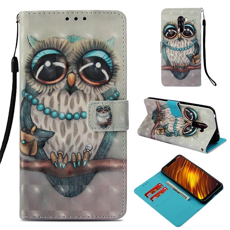 Pattern Printing PU Leather Wallet Mobile Case for Xiaomi Pocophone F1 / Poco F1 (India) - Owl-1