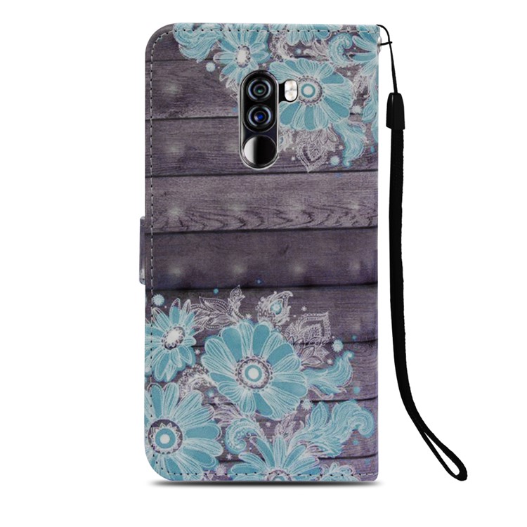 Pattern Printing PU Leather Wallet Cellphone Case for Xiaomi Pocophone F1 / Poco F1 (India) - Blue Flowers-3