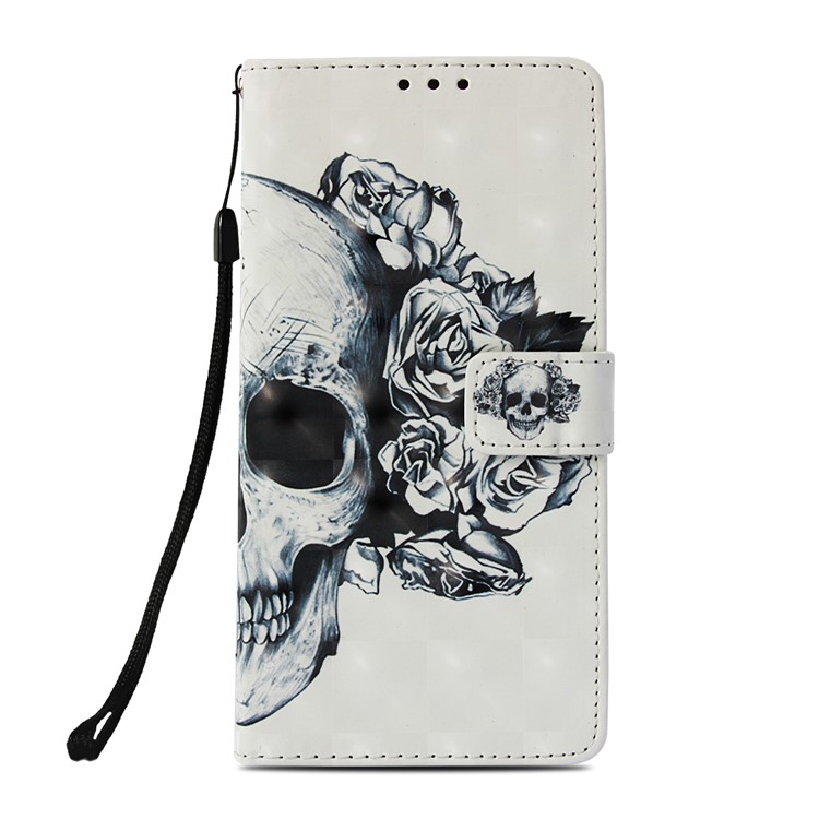 Pattern Printing PU Leather Wallet Cellphone Cover Case for Xiaomi Pocophone F1 / Poco F1 (India) - Grey Skull and Flowers-2
